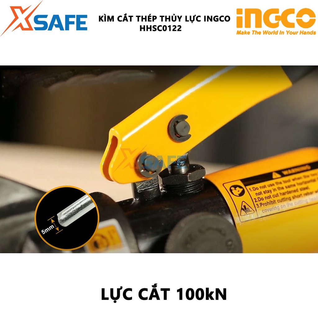 Kìm cắt thép thủy lực INGCO HHSC0122 Kềm ép cốt thủy lực thiết kế nhỏ gọn, lực cắt 100kN, dùng hỗ trợ uốn cáp, cắt cáp