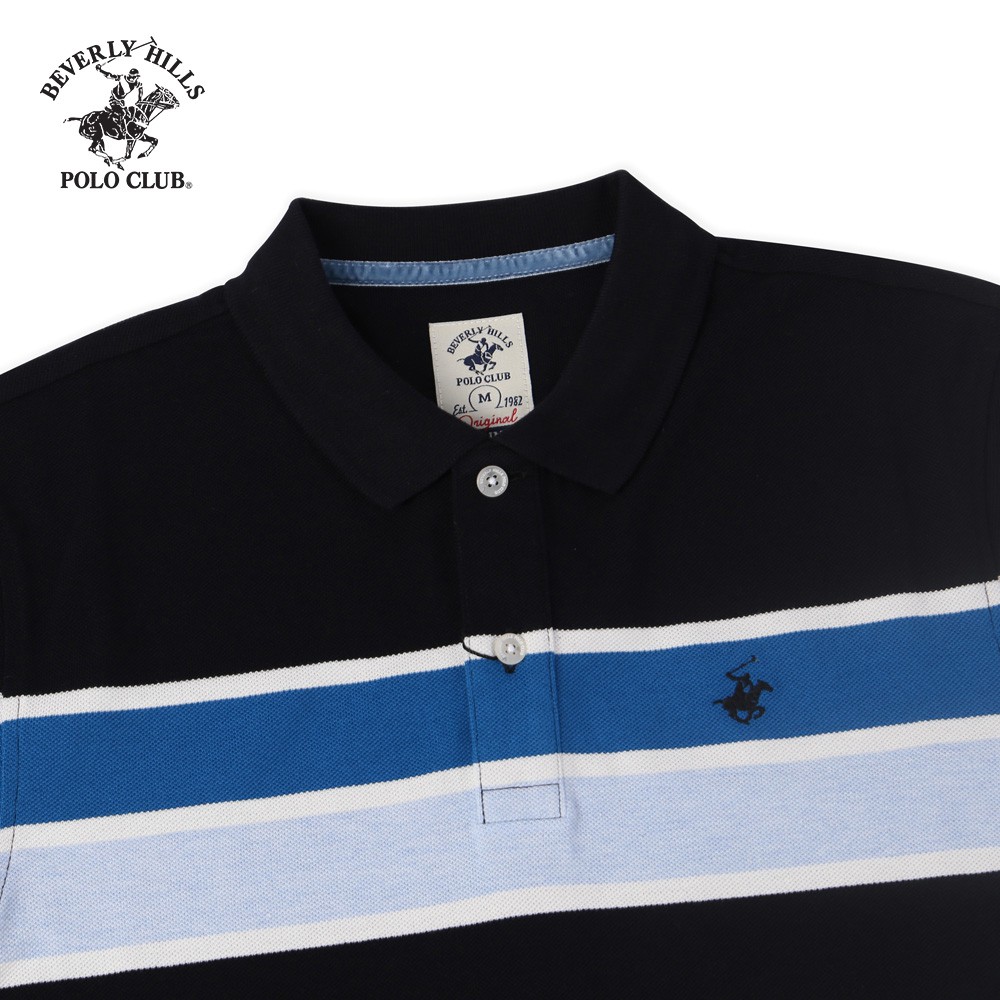 Áo polo ngắn tay BEVERLY HILLS POLO CLUB Slimfit màu đen phối sọc ngang 100% cotton - PMSSS20TL074