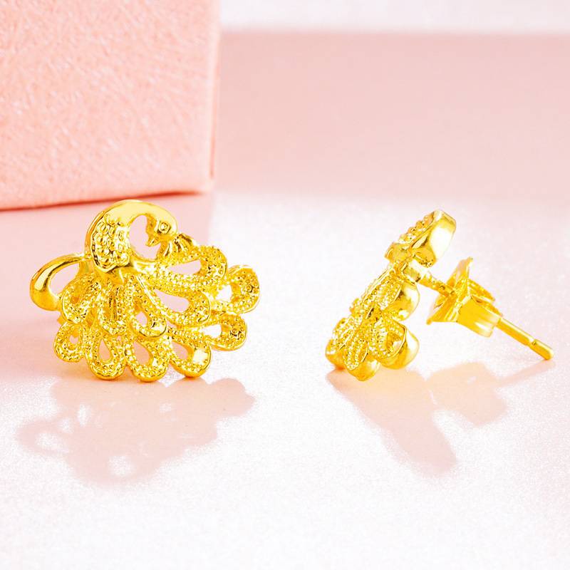 Bông Tai Xi Mạ Vàng 24k Hình Chim Công