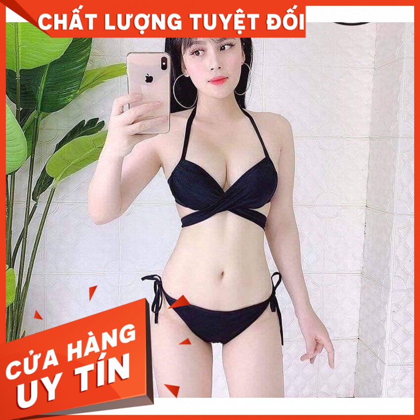 Bikini hai mảnh gọng đen quần cạp thấp sexy mặc đi biển đi bơi đẹp