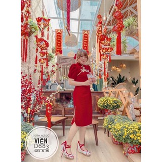 Bigsize đầm nơ đỏ viền d683