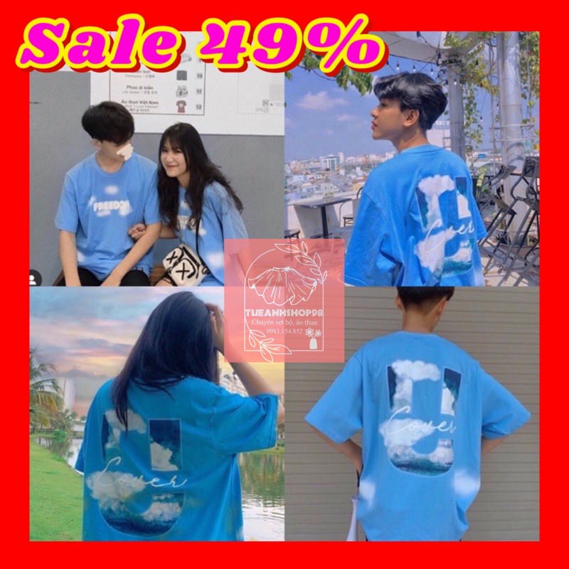 Áo Thun Tay Lỡ From Rộng Nam Nữ CHỮ U MÂY XANH Unisex Freesize mặc đôi mặc nhóm năng động, cá tính size 40-70kg