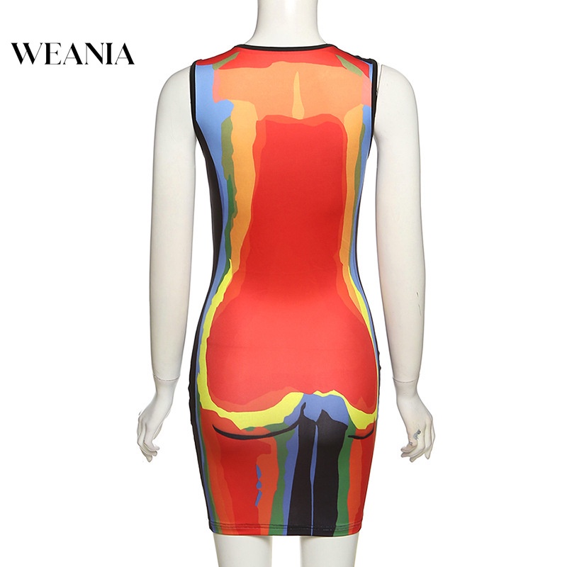 Đầm Sát Nách In Họa Tiết 3D Màu Sắc Tương Phản Thời Trang Quyến Rũ Cho Nữ