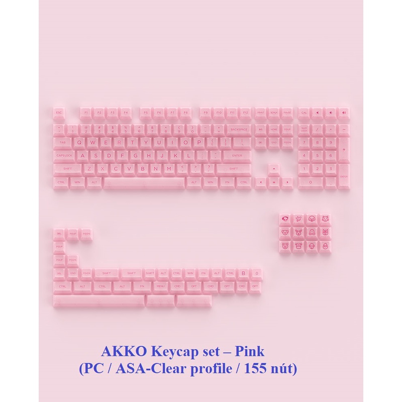 Bộ keycap phím cơ trong suốt xuyên led AKKO Keycap set – PC/ ASA-Clear profile/ 155 nút