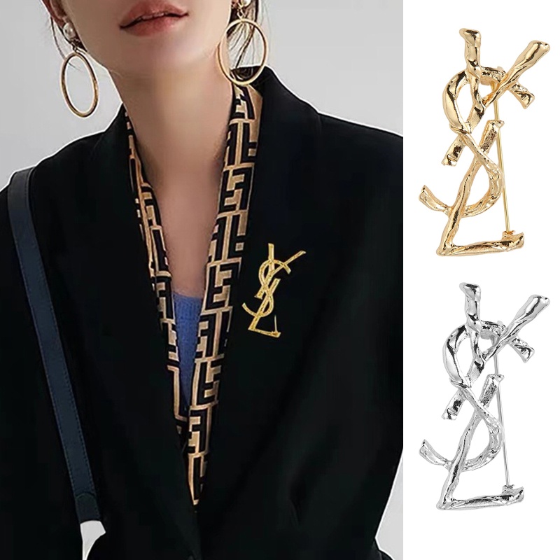 Ghim Cài Áo Bằng Kim Loại In Chữ Ysl / Chữ Thời Trang