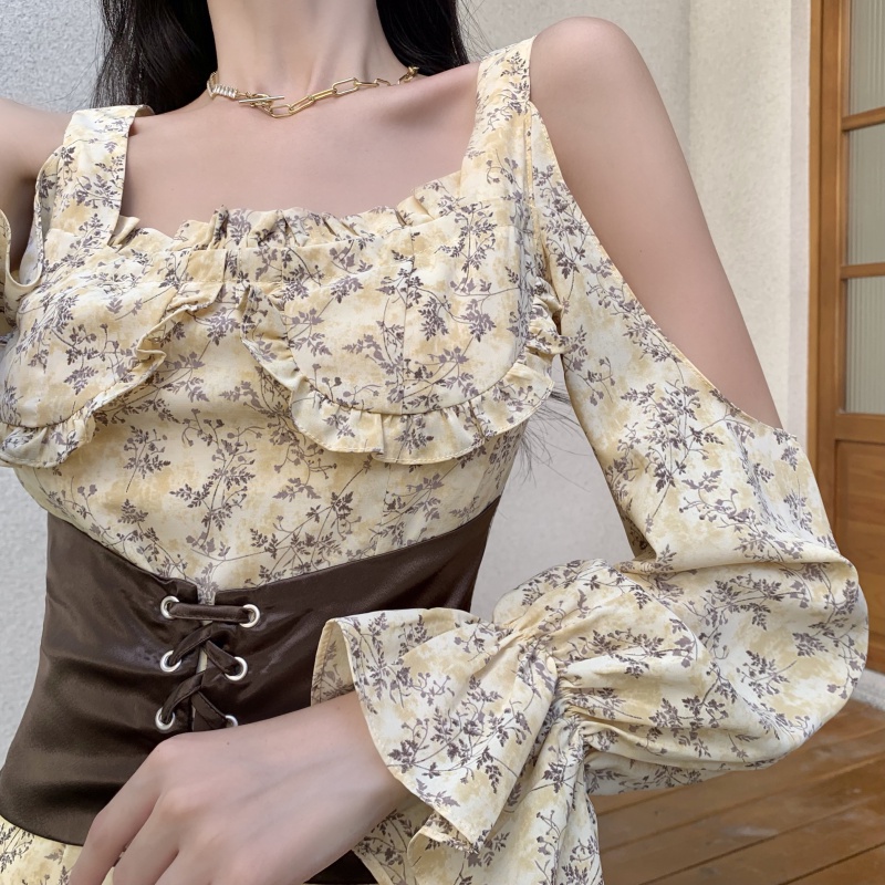 Đầm Hoa Tay Phồng Thời Trang Mùa Thu Xinh Xắn Dành Cho Nữ