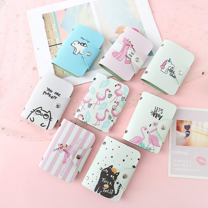 Ví đựng thẻ ATM card học sinh viên mini da PU 20 ngăn hình báo hồng unicorn kì lân dễ thương Bóp để namecard new