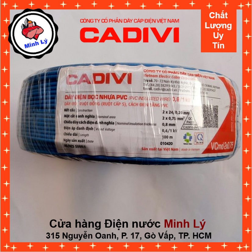 Cuộn 100m Dây Điện Đôi Mềm CADIVI Vcmd 2x0.75 Hay 2x24 Cao Cấp