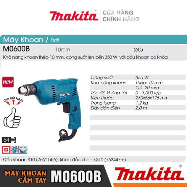 [Chính Hãng] Máy Khoan Động Lực Makita M0600B (350W-10MM)