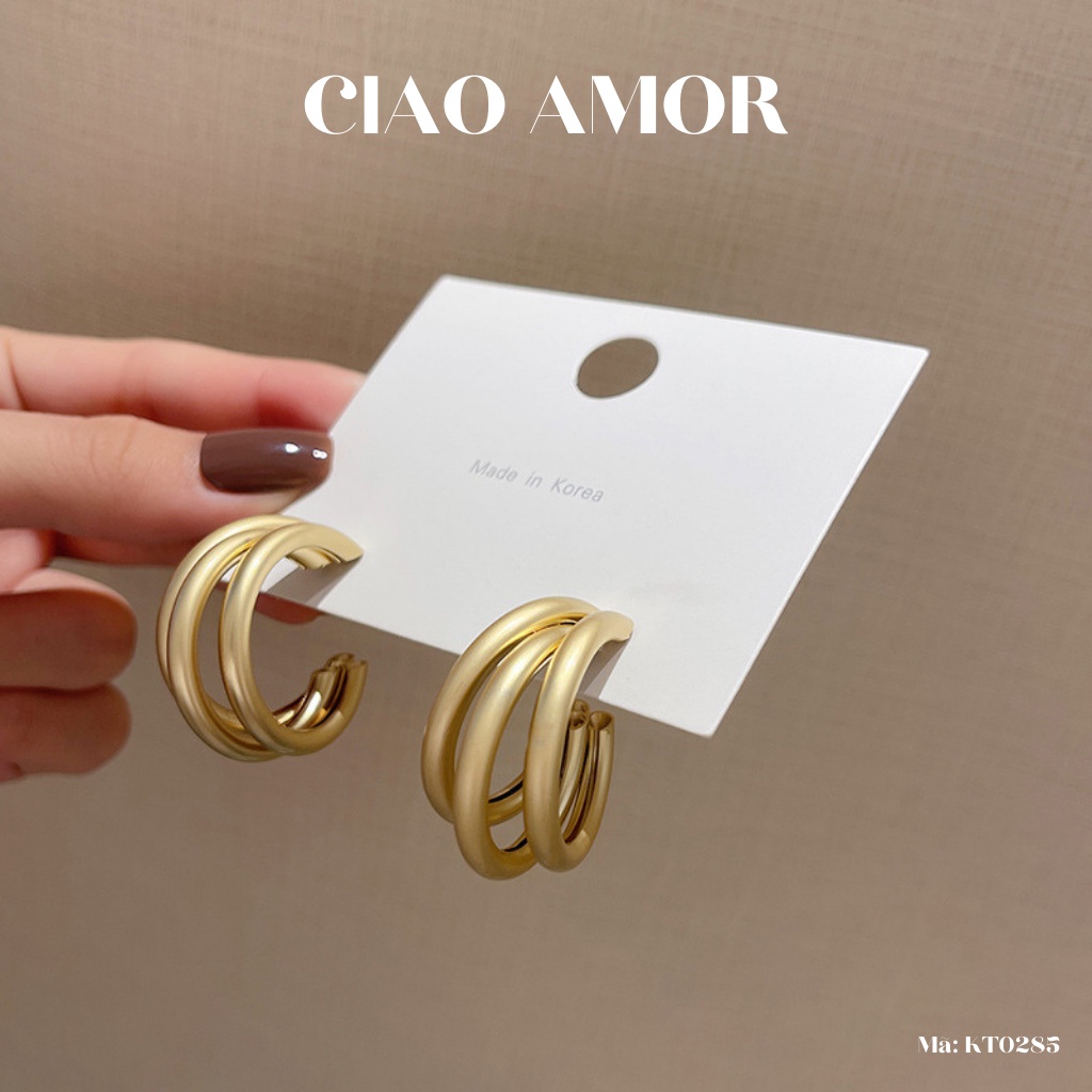 Khuyên tai nữ, bông tai vòng tròn 3 lớp hot trend Trang sức Ciao Amor - KT0285