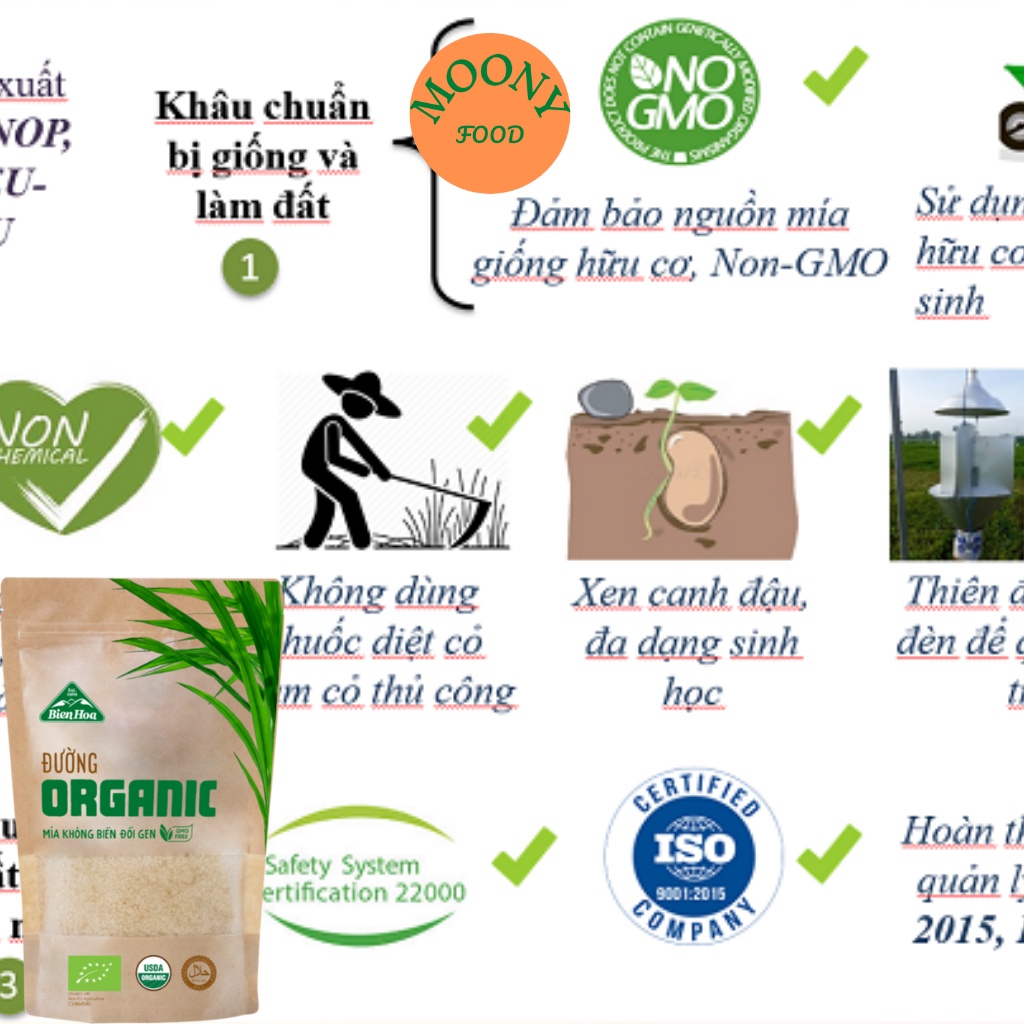 Đường Vàng Mía Hữu Cơ Làm Bánh Cho Bé Biên Hòa Organic Gói 400G