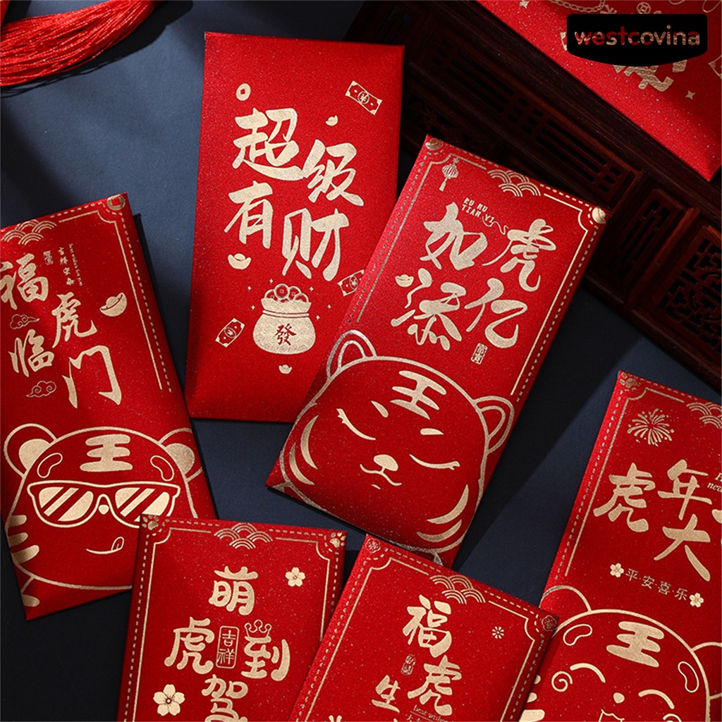 Bộ 6 bao lì xì hình hổ năm mới 2022