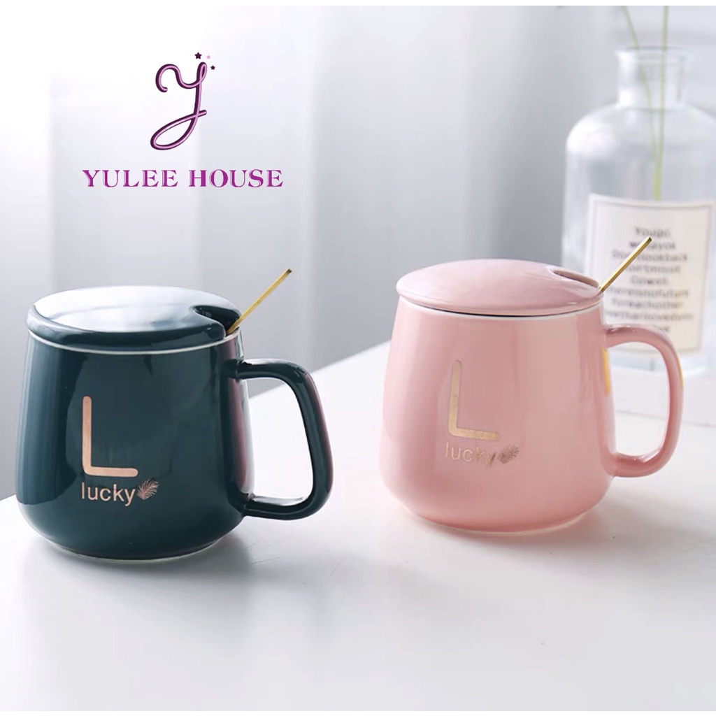 CỐC UỐNG CÀ PHÊ BẰNG SỨ PHONG CÁCH HÀN QUỐC CÓ NẮP ĐẬY KÈM THÌA CAO CẤP