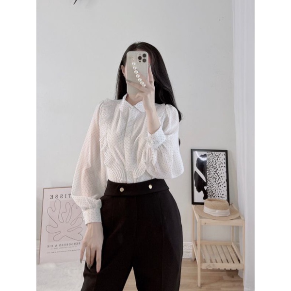 Áo sơ mi nữ chấm bi von lót mềm mát