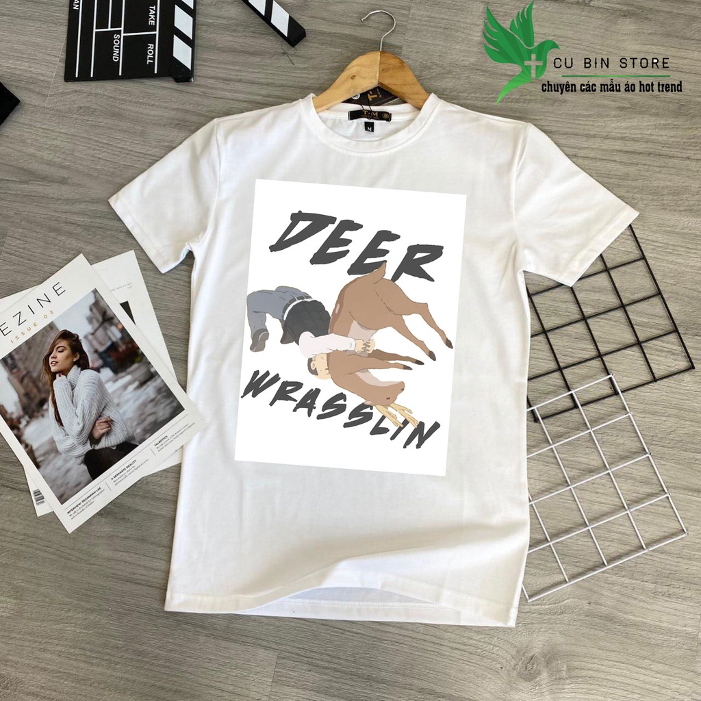 Áo thun nam nữ 100% cotton mang hình con nai siêu cute hàng mẫu mới siêu hot - p120