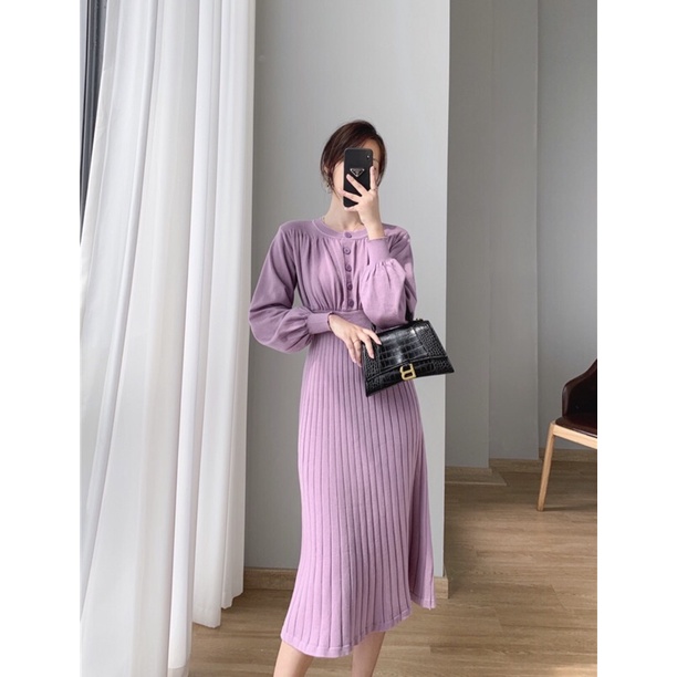 Váy Len Nữ Dáng Dài Xếp Ly Tay Bồng - Cập Nhật Xu Hướng Thời Trang Thu Đông