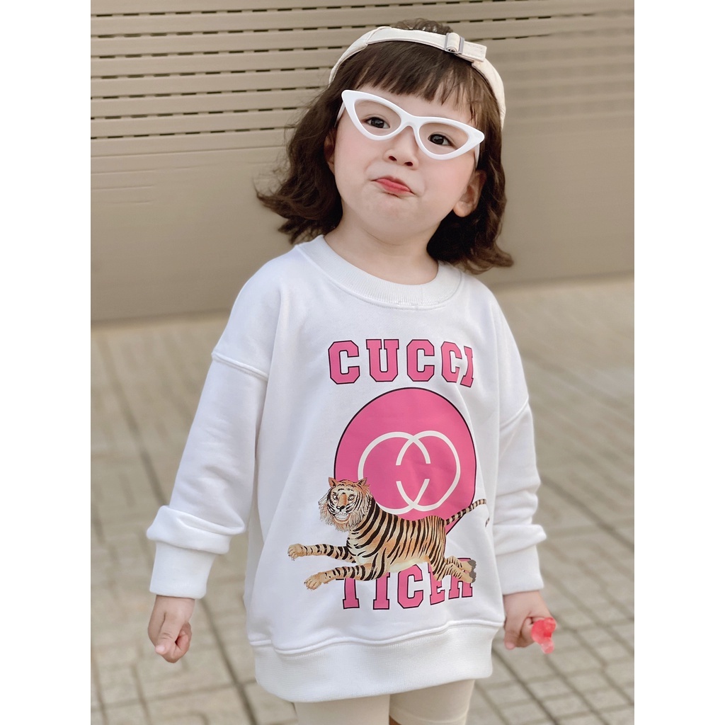 Áo sweater GC báo hồng cho bé , áo nỉ cổ tròn trẻ em unisex , TP KIDs