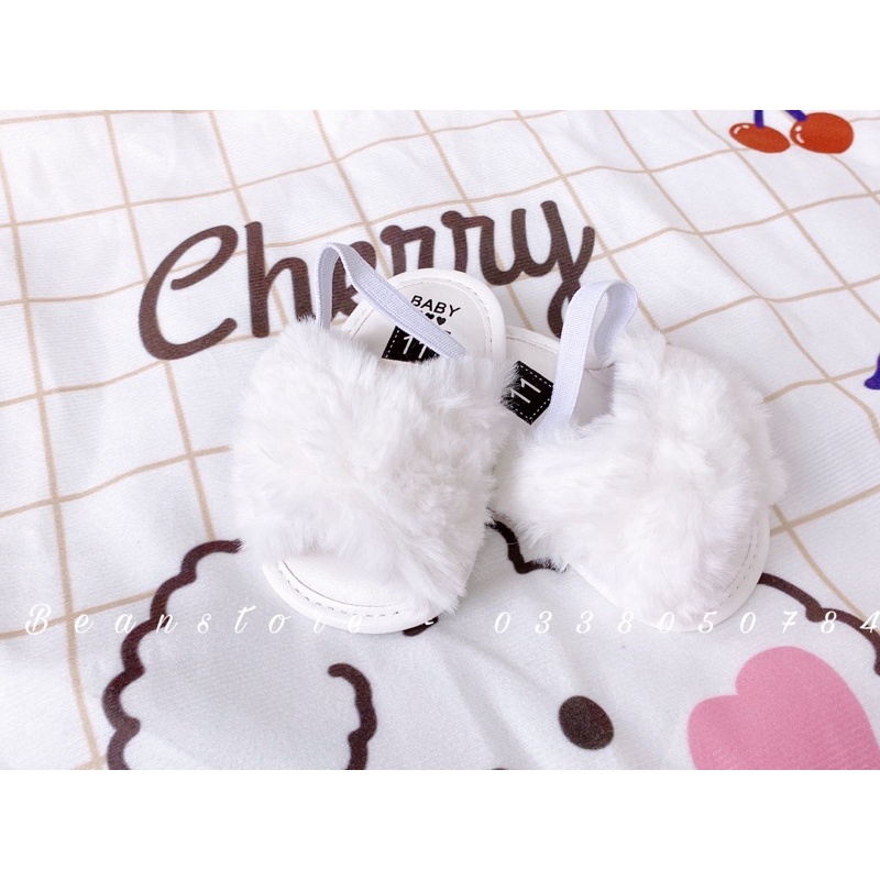 [ Hàng Mới Về ] Dép quai lông xinh bé gái màu trắng