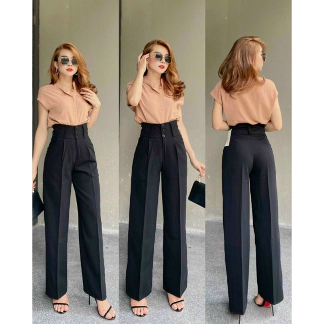 quần ống suông 3cúc lưng siêu cao chất Tuyết mưa