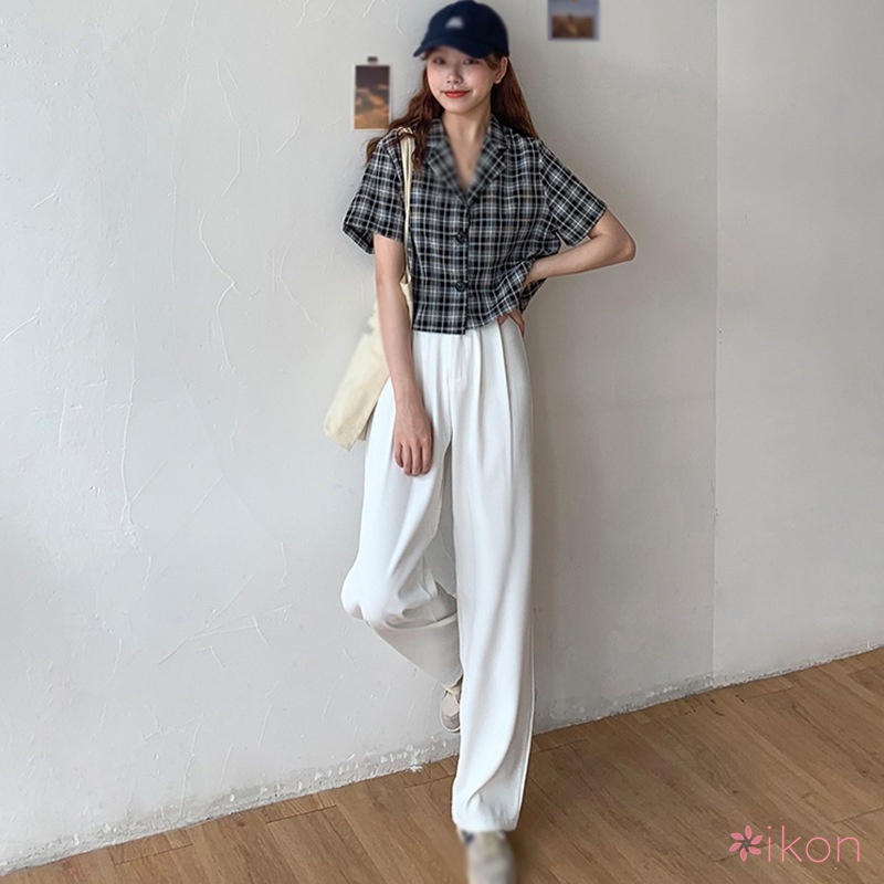 Quần Dài Ống Rộng Lưng Cao Màu Sắc Thanh Lịch Cho Nữ