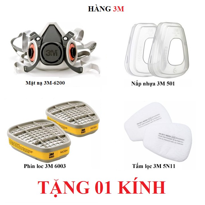 Bộ Mặt Nạ Phòng Độc 3M 6200 +Phin Lọc 3M 6003 - Phun Thuốc Sâu, Chống Các Chất Khí Độc Hại ( China )