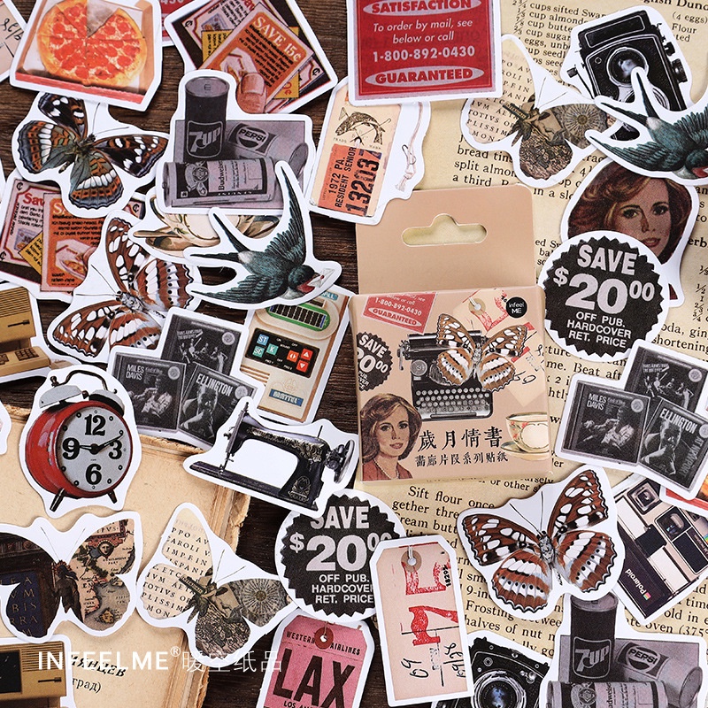 Hộp 46 sticker dán chủ đề vintage Box Sticker ST416