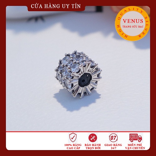 [Hàng cao cấp] Charm bạc 925 hình trụ mặt đá trắng- Mã sản phẩm VENUSTMD