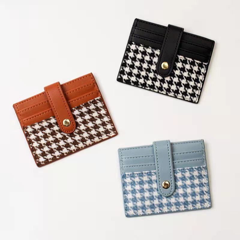 ins college style small wallet Japan and South Korea trend student canvas texture houndstooth card bag multi-function all-match gift