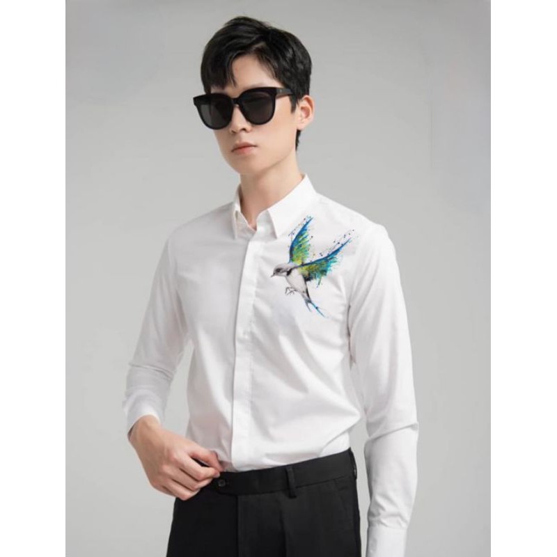 Áo Sơ Mi Dài Tay Cặp Đôi Nam- Nữ 3D Trắng in chim | BigBuy360 - bigbuy360.vn