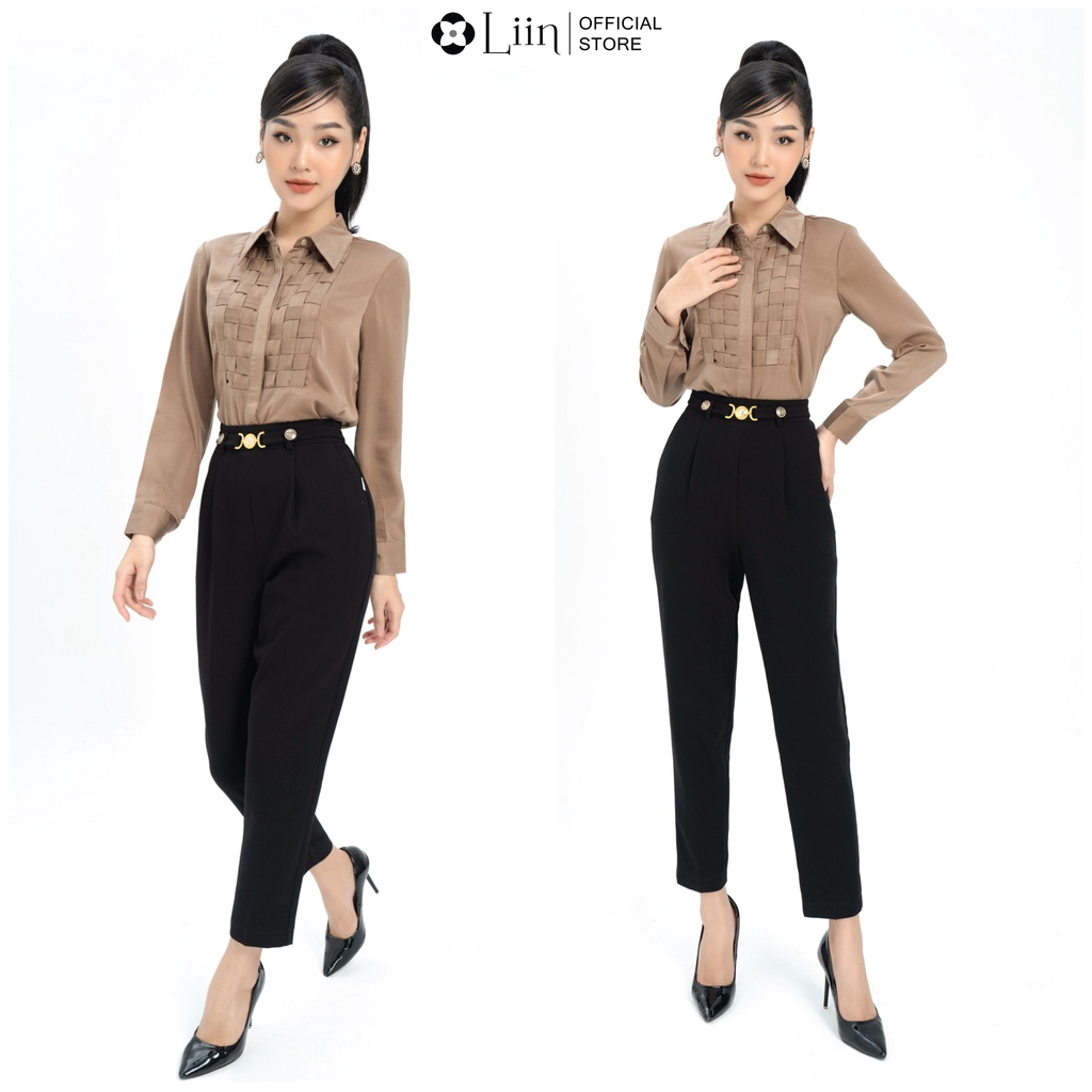 Quần Baggy Đen công sở thiết kế Đai Vàng kiểu dáng trẻ trung, thanh lịch Liin Clothing Q3577