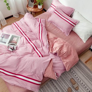 Set chăn ga 4 món- kẻ hồng