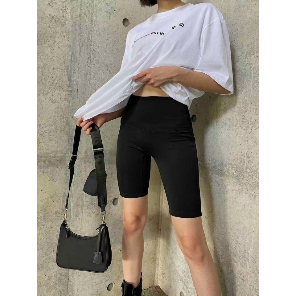 Quần legging lửng vải cotton cao cấp - quần biker nữ đùi ngố đồ ôm bụng nâng mông siêu co giãn 4 chiều