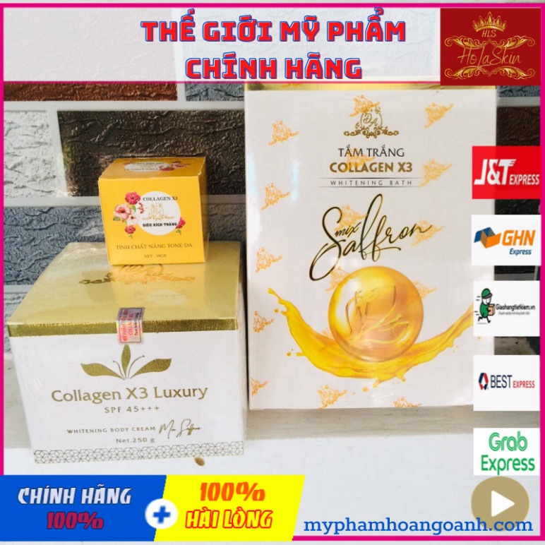 Bộ Kem body collagen x3 luxury + Kích_Trắng + Tắm_Trắng Collagen X3 Đông anh mẫu mới  chính hãng Holaskin