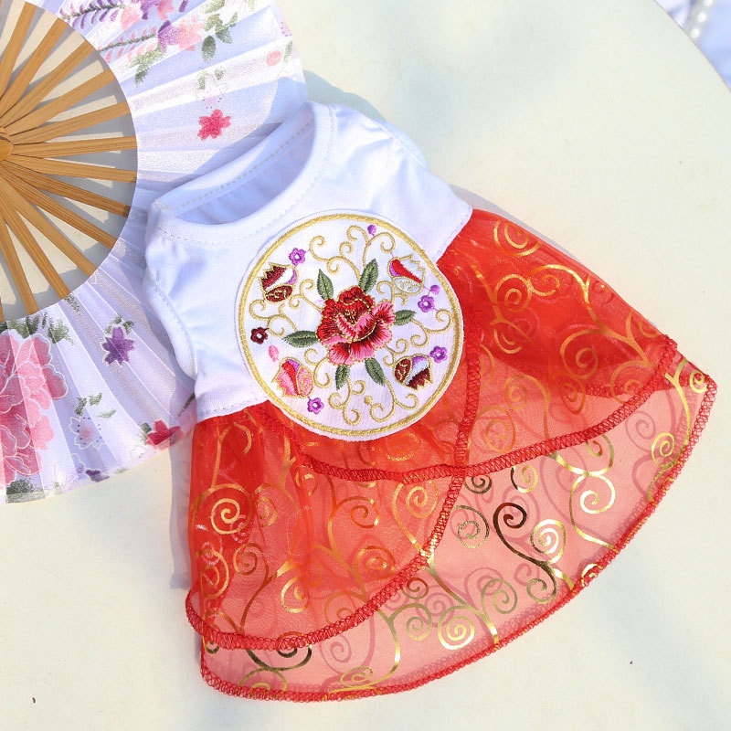 Váy Cotton Thoáng Khí Thoải Mái Thêu Họa Tiết Phong Cách Trung Hoa Thời Trang Xuân Hè Cho Thú Cưng