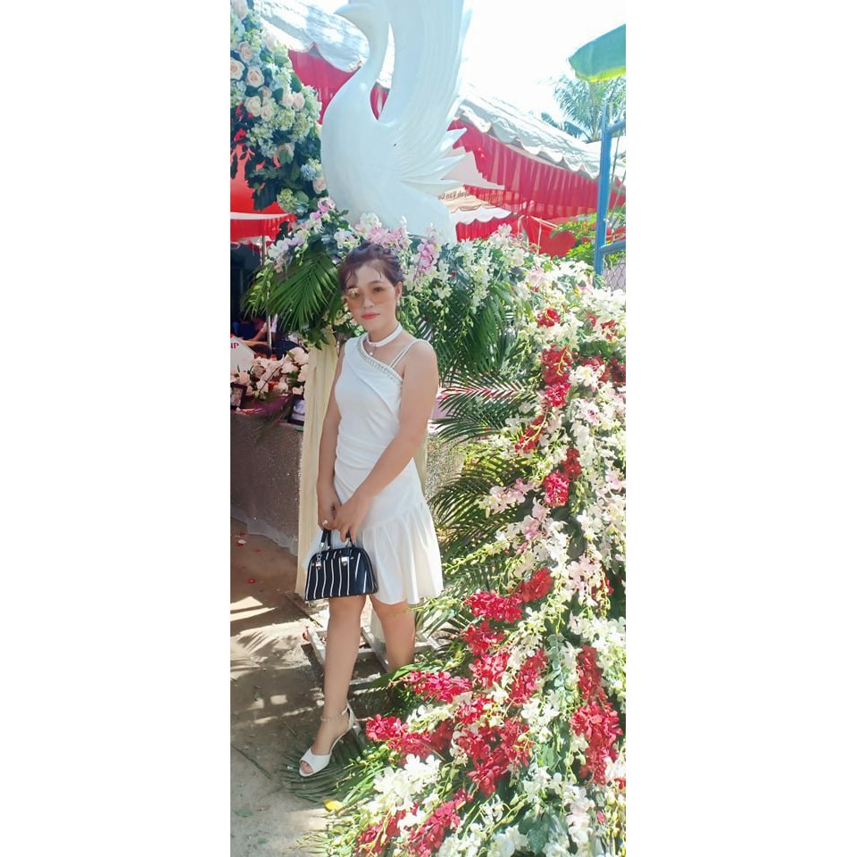 [ xả kho ] MiD Váy trắng cổ chéo V1172  Mie Design kèm ảnh thật