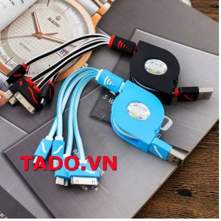[ tốt ] Bộ dây cáp sạc điện thoại 3 - 4 đầu dây rút co giãn kéo dài đa năng tiện dụng GD718