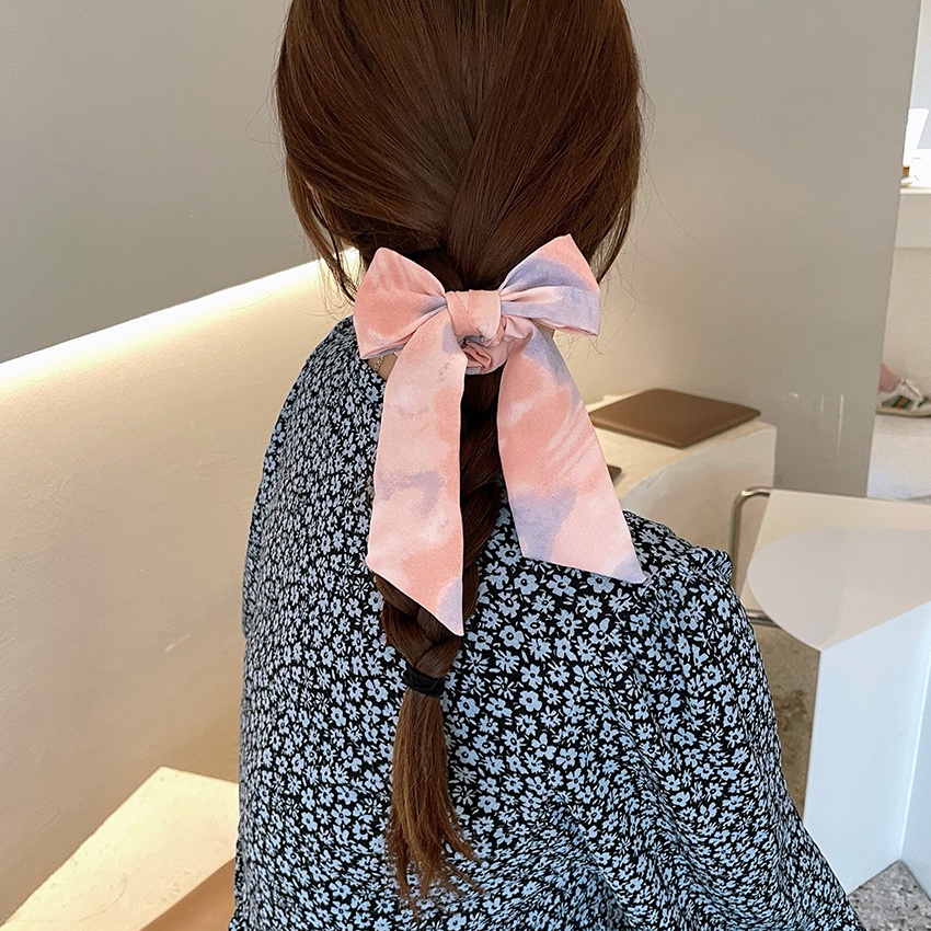 Dây cột tóc phối ruy băng thắt nơ hình bướm màu kiểu tranh sơn dầu cho nữ