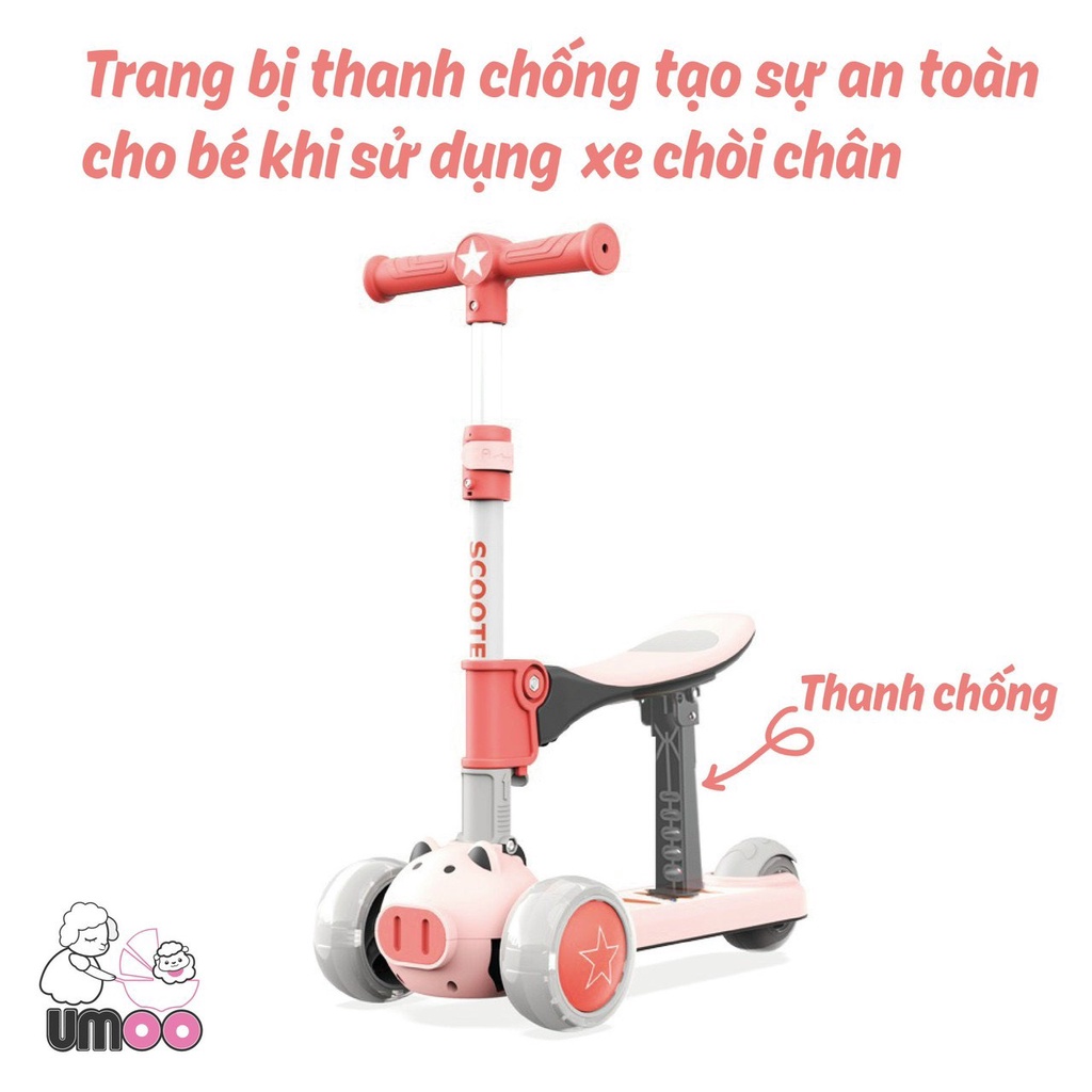 Xe trượt Scooter Umoo vận động ngoài trời, tăng cường phát triển thể chất 3 chế độ - Bánh xe phát sáng vĩnh cữu