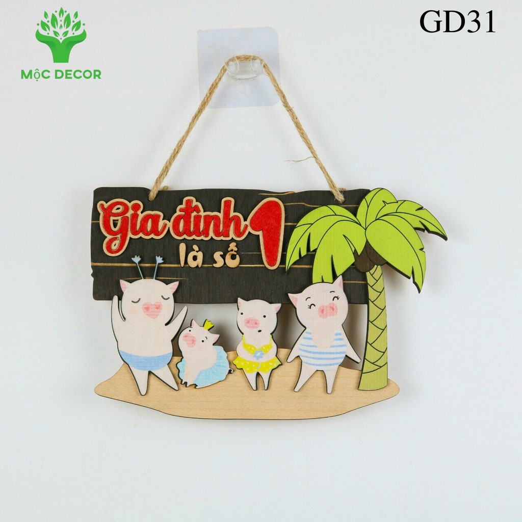 Bảng biển gỗ decor GIA ĐÌNH LÀ SỐ 1-MỘC DECOR trang trí gia đình, nhà cửa, treo tường, treo cửa GD31( tặng kèm móc treo)