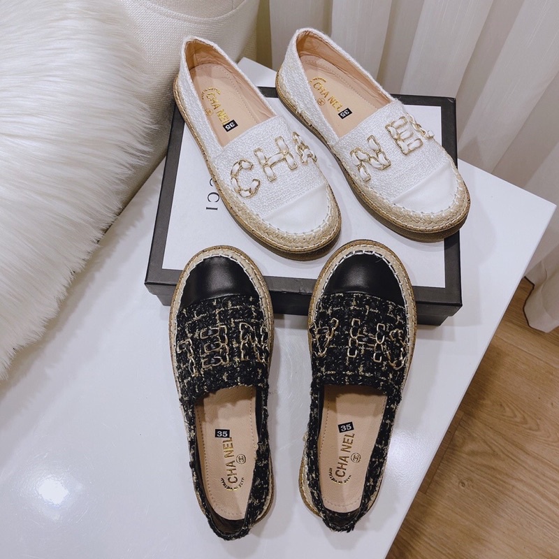 Giày Lười Chanel Chất liệu len đặc biệt tùy chỉnh ban đầu của Ý Bàn chân bên trong được làm bằng da cừu