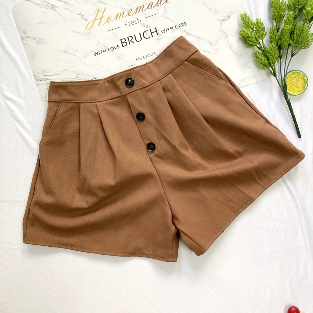 Quần đùi nữ từ 45-52kg - quần short nữ vải kaki mềm mát phối nút Lưng Cao - QU69