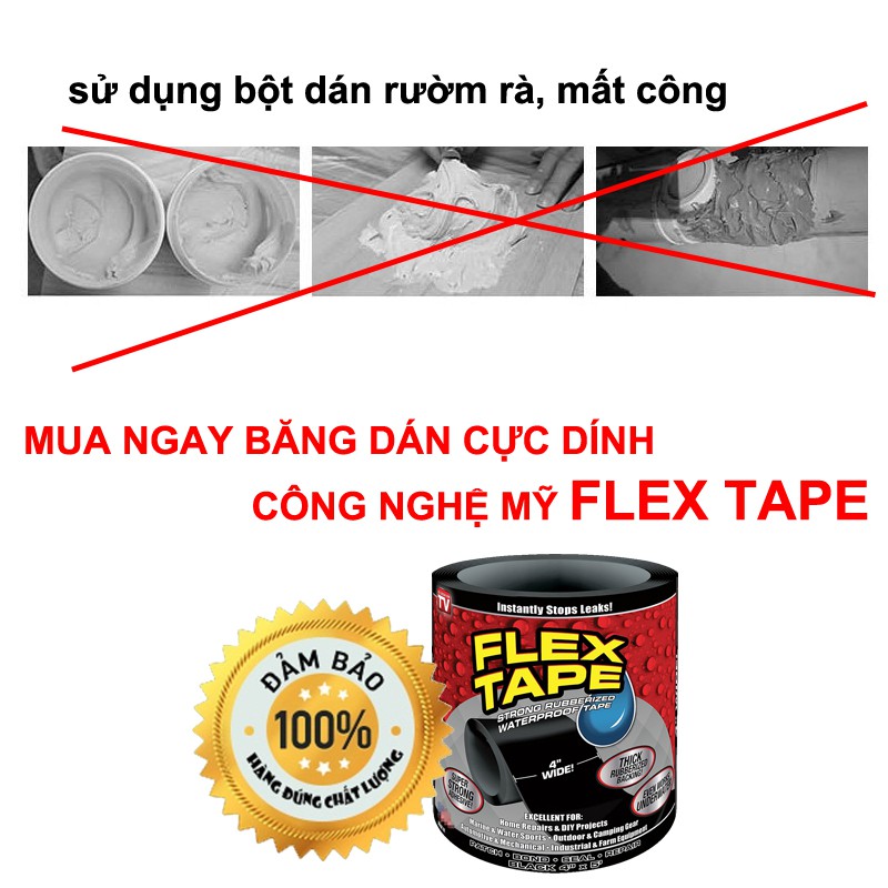 Băng keo Vá Rỉ Nước,Vá Vết nứt,Vá Đồ bể,Vá mọi thứ Siêu Cực Dính,FLEX TAPE Công Nghệ Mỹ (hình thật có video)