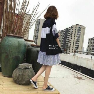 Đầm baby doll sọc xanh