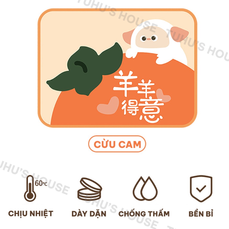 Tấm lót bàn ăn bằng da PU cách nhiệt, tấm thảm da trải bàn ăn hoạt hình chống trơn trượt – TUHUHOUSE