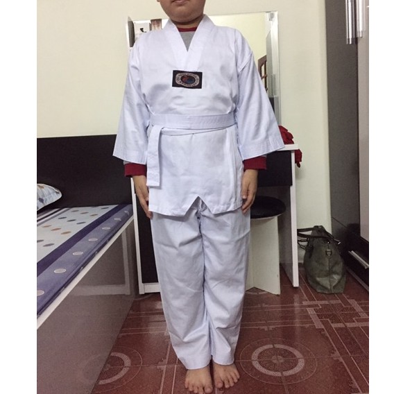 Võ phục quần áo Taekwondo vải KAKI DÀY đủ size từ 80cm đến 1m85 tặng đai
