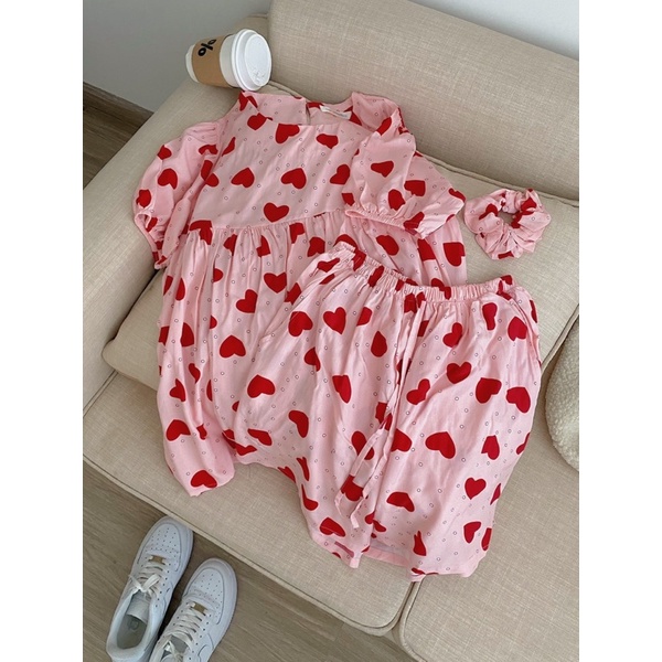 [ Ảnh thật ] Bộ ngủ pijama cộc dáng babydoll in hình cute