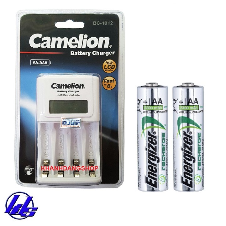 Combo bộ sạc pin AA, AAA có màn hình Camelion BC-1012 kèm 2 pin sạc Energizer AA 2300mAh