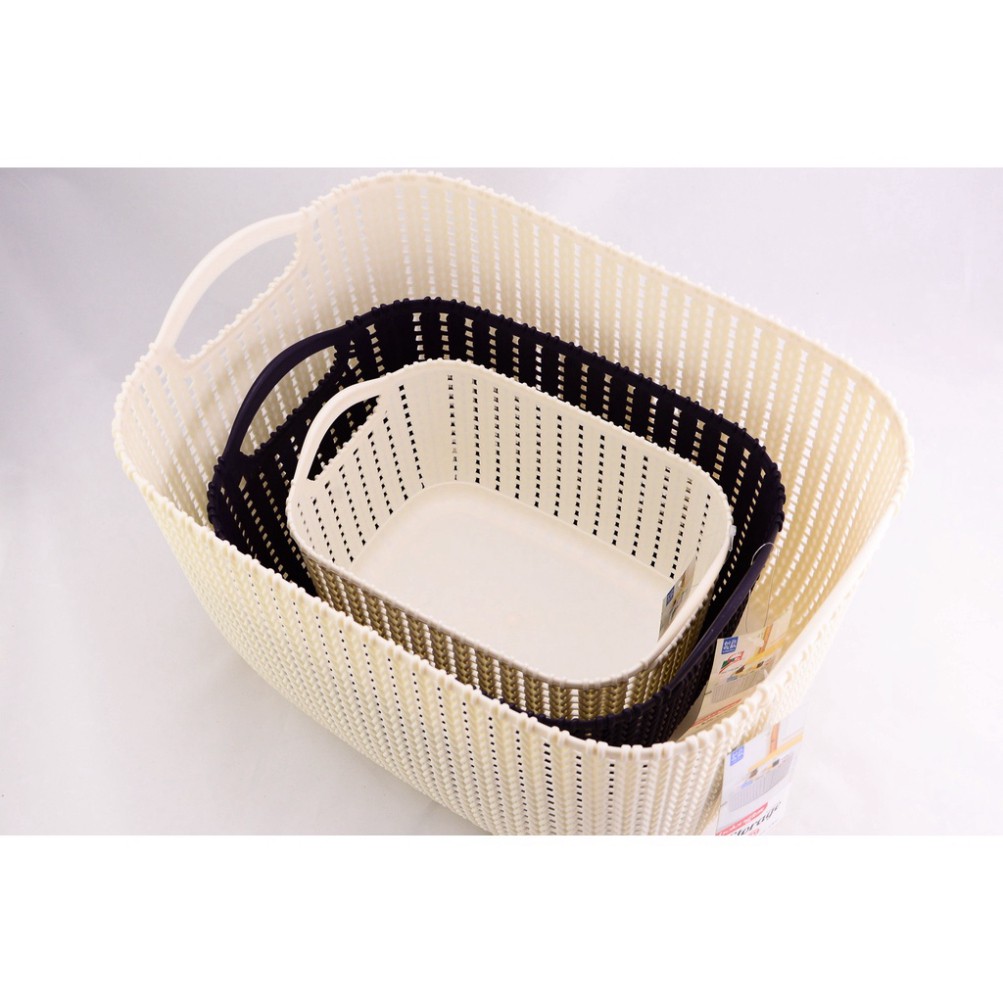 Rổ đựng quần áo, vật dụng nhựa đan giả mây có tay cầm phong cách Hàn Quốc 3 size  PGL