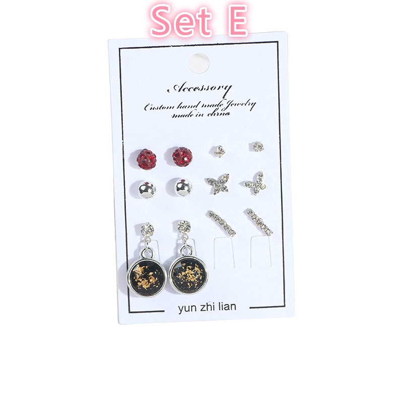 Bộ 6 đôi bông tai hợp kim kiểu dáng xinh xắn cho nữ