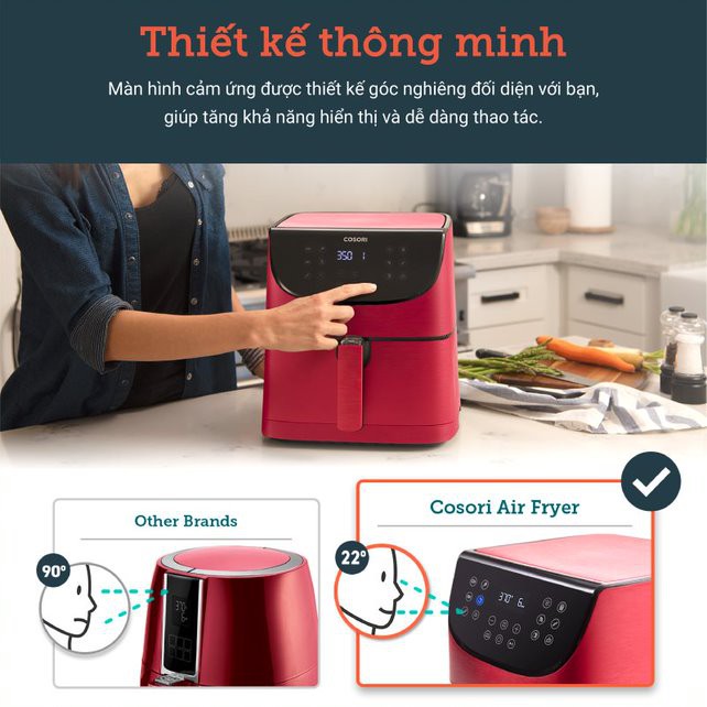 COSORI, NỒI CHIÊN KHÔNG DẦU ĐIỆN TỬ (AIR FRYER), MÀU ĐỎ, 5.8 Qt / 5.5 Lít